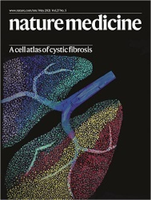 A graphic illustration of lungs on a cover of "Nature Medicine" Magazine