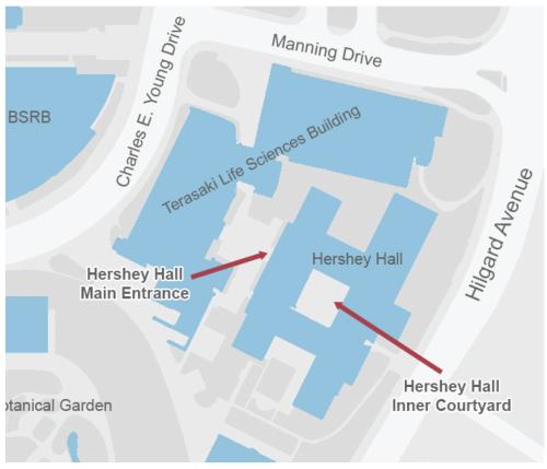 UCLA map indicating Hershey Hall Inner Courtyard