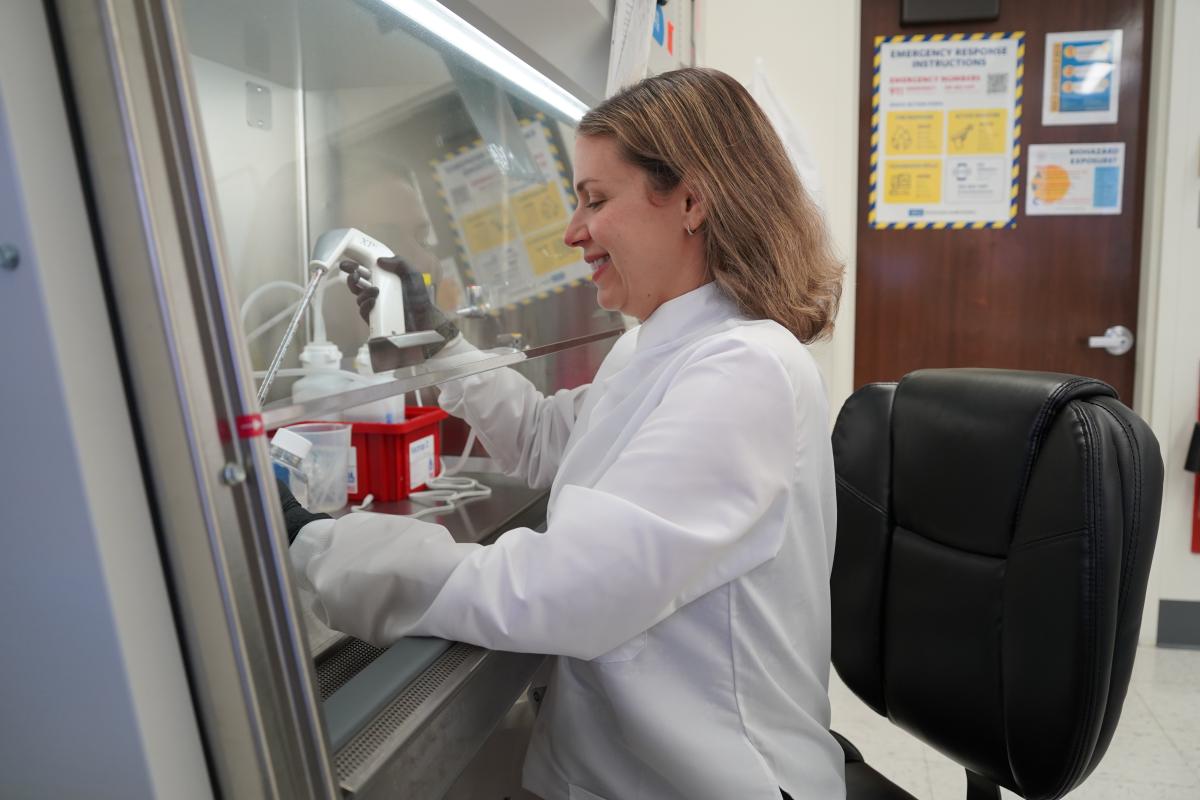 Dr. Amy Vandiver working in her UCLA lab. 
