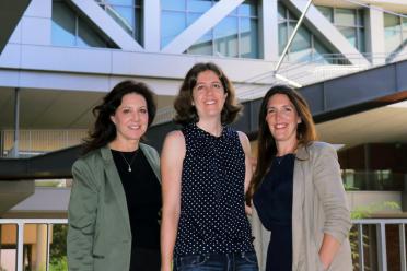 Courtney Young (center) with UCLA Broad Stem Cell Research Center members — and MyoGene Bio cofounders — Melissa Spencer and April Pyle.