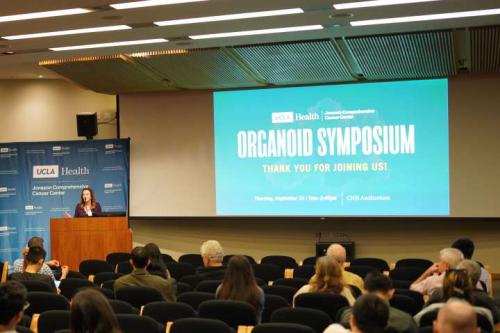A crowd gathered at a UCLA lecture hall.