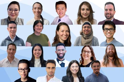 Grid of professional headshot photos showing the 19 trainees smiling at camera in business and casual attire