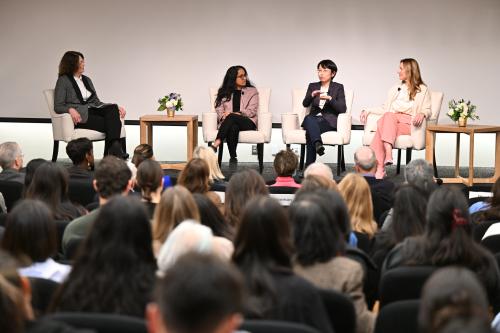 A shot of the stage during UCLA BSCRC's Women in Stem Cell Science Symposium