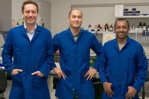 UCLA cancer researchers and study co-authors (from left) Evan Abt PhD, Thuc Le PhD and Khalid Rashid PhD