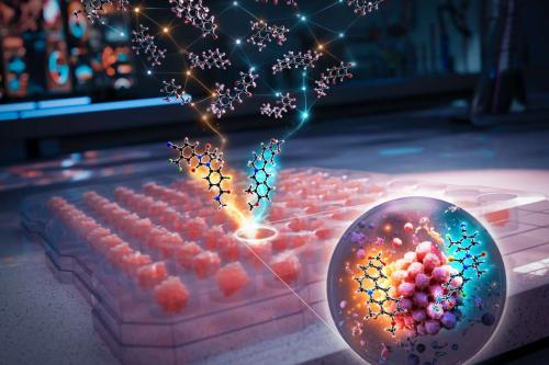 Graphic image of AI helping researchers test cancer drugs.