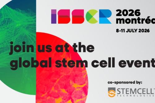 A graphic advertising the ISSCR annual stem cell event in Montreal, Canada. "Join us at the global stem cell event," it reads.