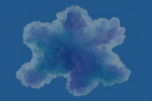 An artistic rendering of a 6-pointed star meant to convey an organoid. The artistic style emulates watercolor, and uses various shades of purple and blue.