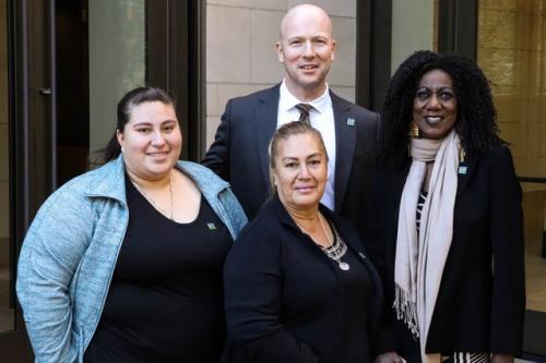 Dr. Jeffrey Veale with (from left) Linda and Eva Maldonado and Vertis Boyce, the recipient of a re-donated kidney.