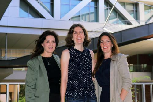 Courtney Young (center) with UCLA Broad Stem Cell Research Center members — and MyoGene Bio cofounders — Melissa Spencer and April Pyle.