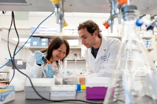 Broad Stem Cell Research Center scientist Andrew Goldstein photographed in lab