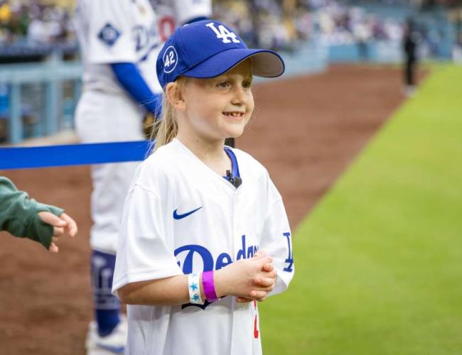 Seersha Sulack was honored with the opportunity to throw out the first pitch at the Dodgers game on May 17. (Photo by Nick Carranza)