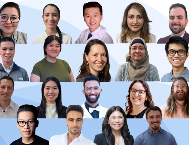 Grid of professional headshot photos showing the 19 trainees smiling at camera in business and casual attire