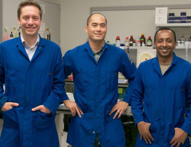 UCLA cancer researchers and study co-authors (from left) Evan Abt PhD, Thuc Le PhD and Khalid Rashid PhD