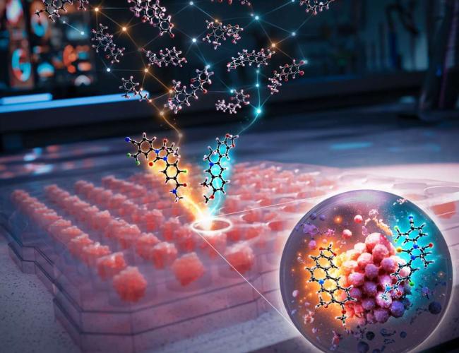 Graphic image of AI helping researchers test cancer drugs.