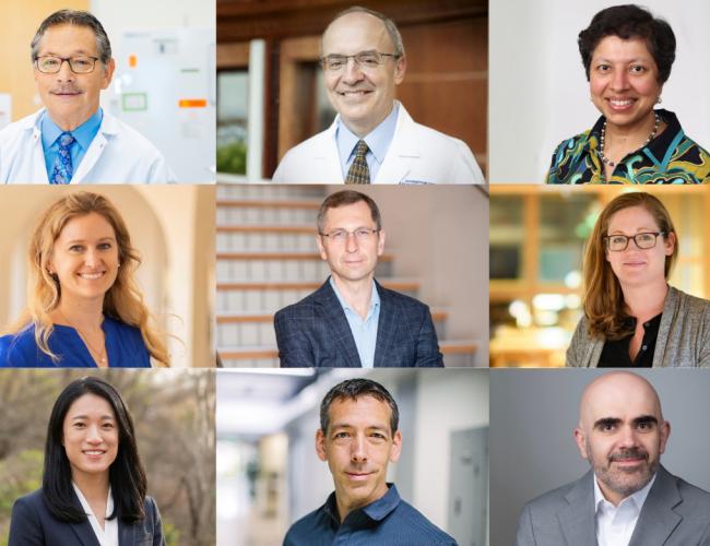 Nine headshots combined into a 3x3 grid collage featuring scientists and clinicians (from top left) Donald B. Kohn, Michael A. Pulsipher, Avni Y. Joshi, Alexis C. Komor, Fyodor Urnov, Britt Adamson, Hyejin Kim, Euan A. Ashley, and Sadik Kassim.