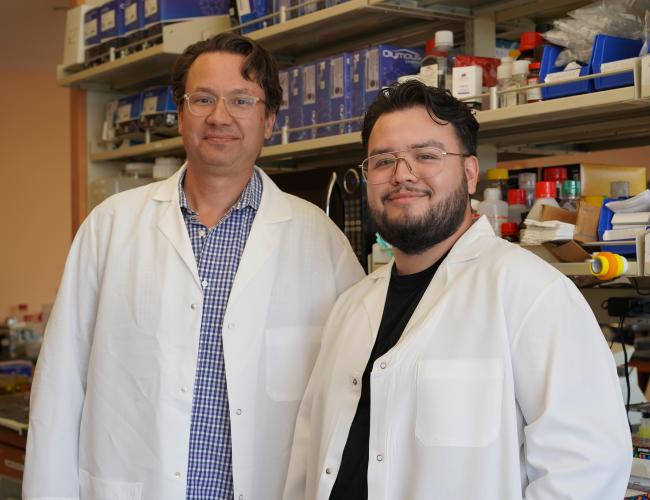 Dr. William Lowry (left) and Carlos Galván (right) pictured in Lowry's UCLA lab. 