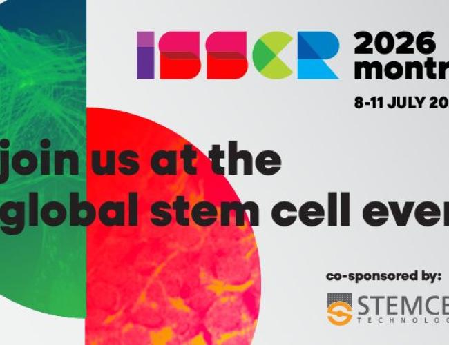 A graphic advertising the ISSCR annual stem cell event in Montreal, Canada. "Join us at the global stem cell event," it reads.