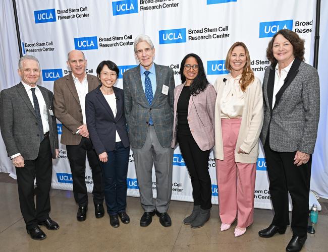 Presenters and panelists from the UCLA BSCRC Women in Stem Cell Science Symposium pose side-by-side.