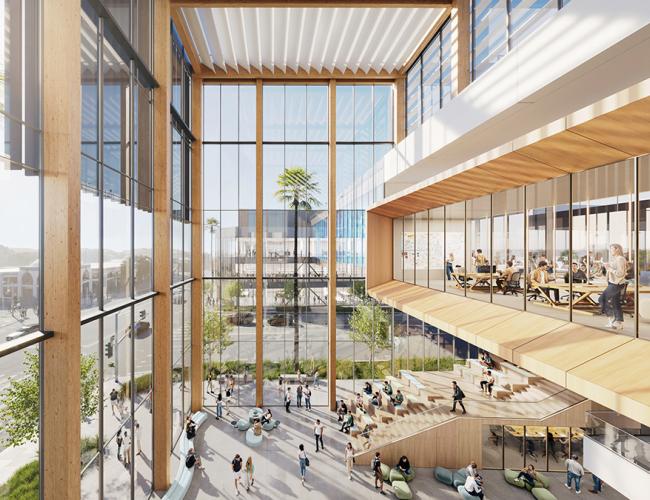 A rendering of the UCLA Research Park lobby 