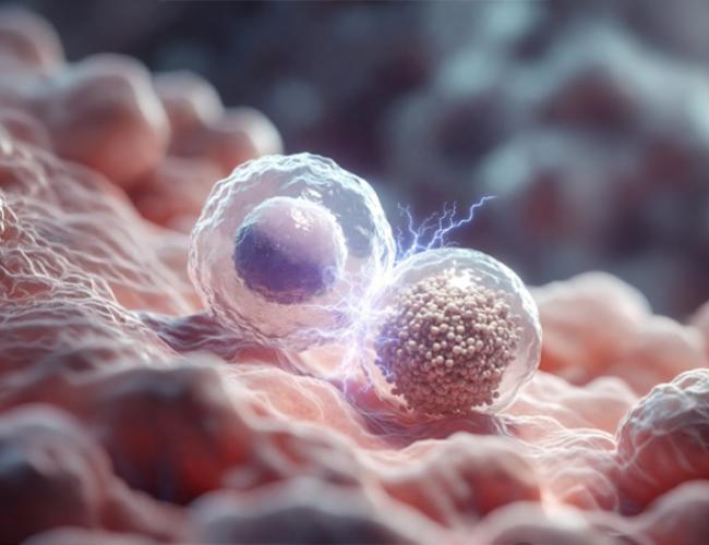 A biomimetic microparticle designed to recruit and reactivate CAR-iNKT cells, helping sustain cancer-fighting activity.