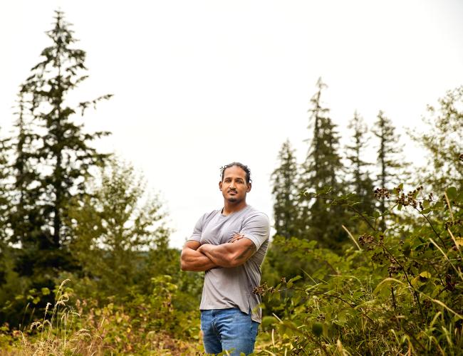 Evie Junior photographed in the woods 