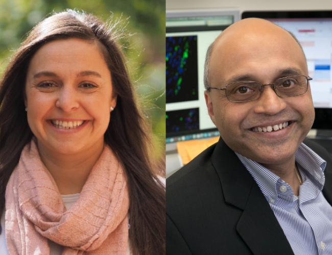 Headshot of Irene Llorente on left; headshot of Arjun Deb on right