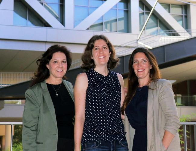 Courtney Young (center) with UCLA Broad Stem Cell Research Center members — and MyoGene Bio cofounders — Melissa Spencer and April Pyle.
