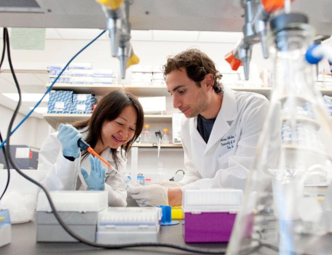 Broad Stem Cell Research Center scientist Andrew Goldstein photographed in lab