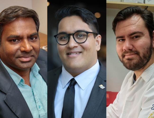 From left: Vaithilingaraja Arumugaswami, Nikhil Chakravarty and Gustavo Garcia, Jr.