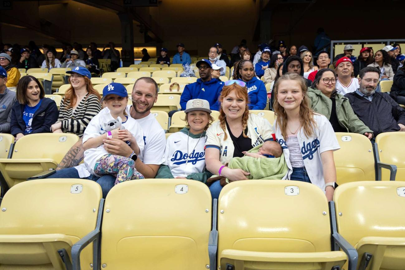 The Sulack family gets ready for a game at Dodger Stadium. (Photo by Nick Carranza)
