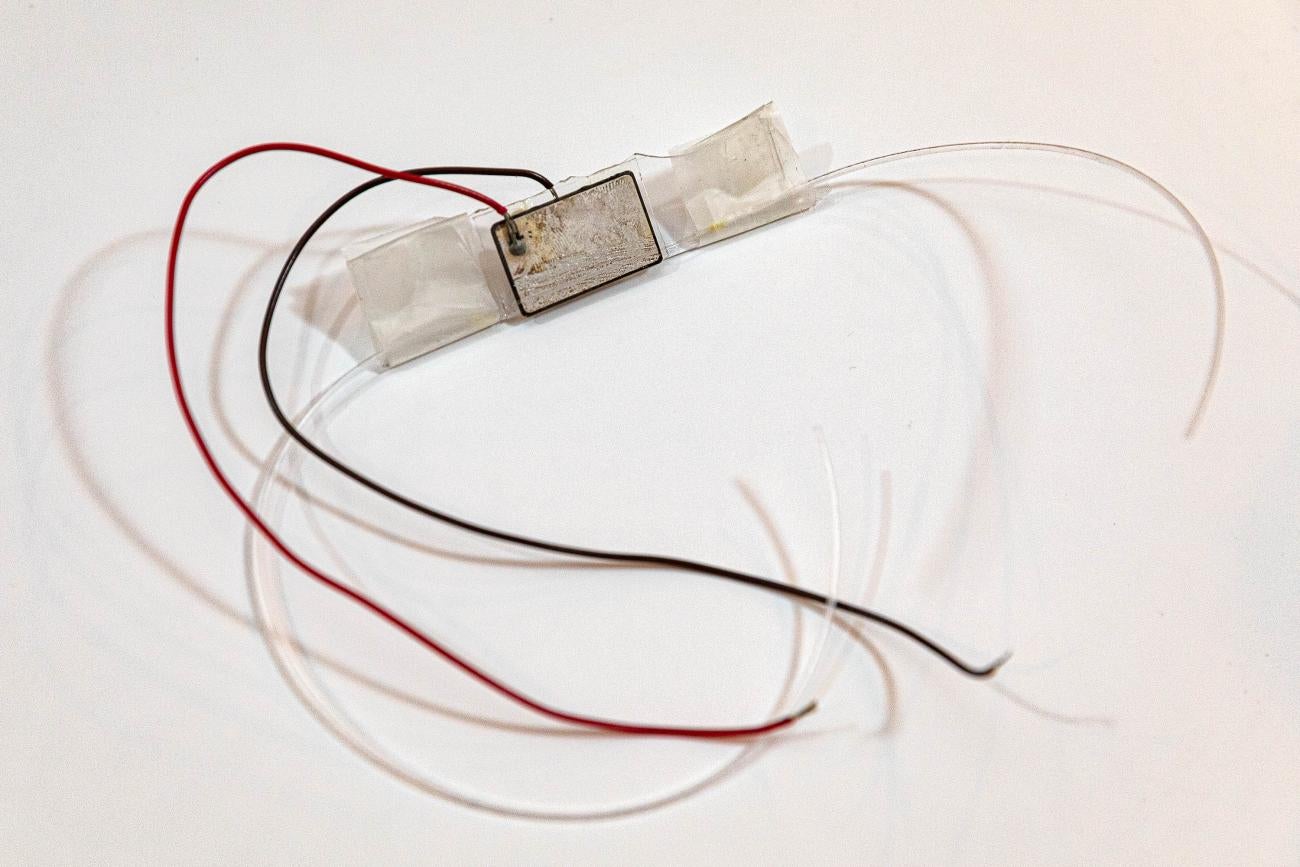 A prototype of the acoustofluidic device developed by UCLA researchers for a new gene therapy production technique.