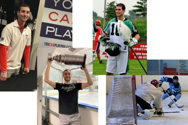 a collage of andrew goldstein photos playing sports